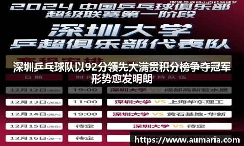 深圳乒乓球队以92分领先大满贯积分榜争夺冠军形势愈发明朗